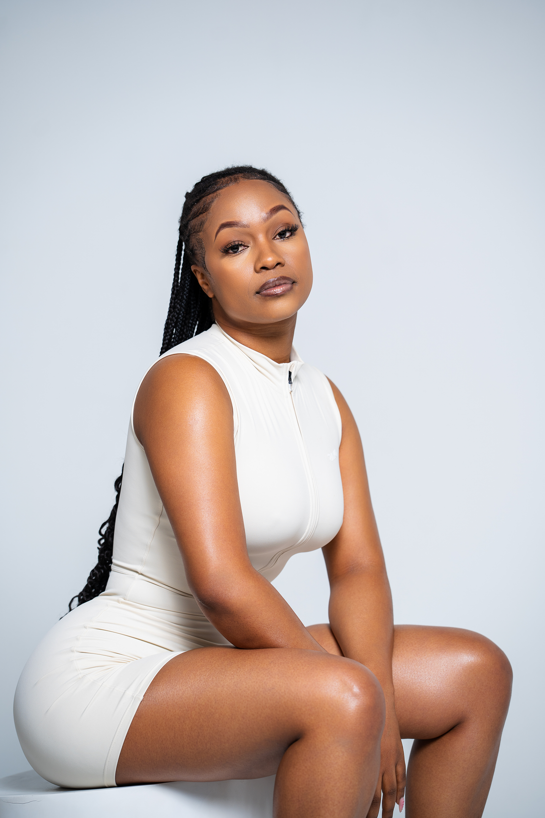 LockedIn™ Snatched Sleeveless Romper – Cream