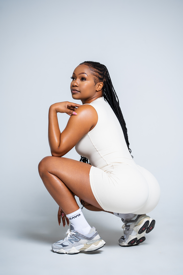 LockedIn™ Snatched Sleeveless Romper – Cream