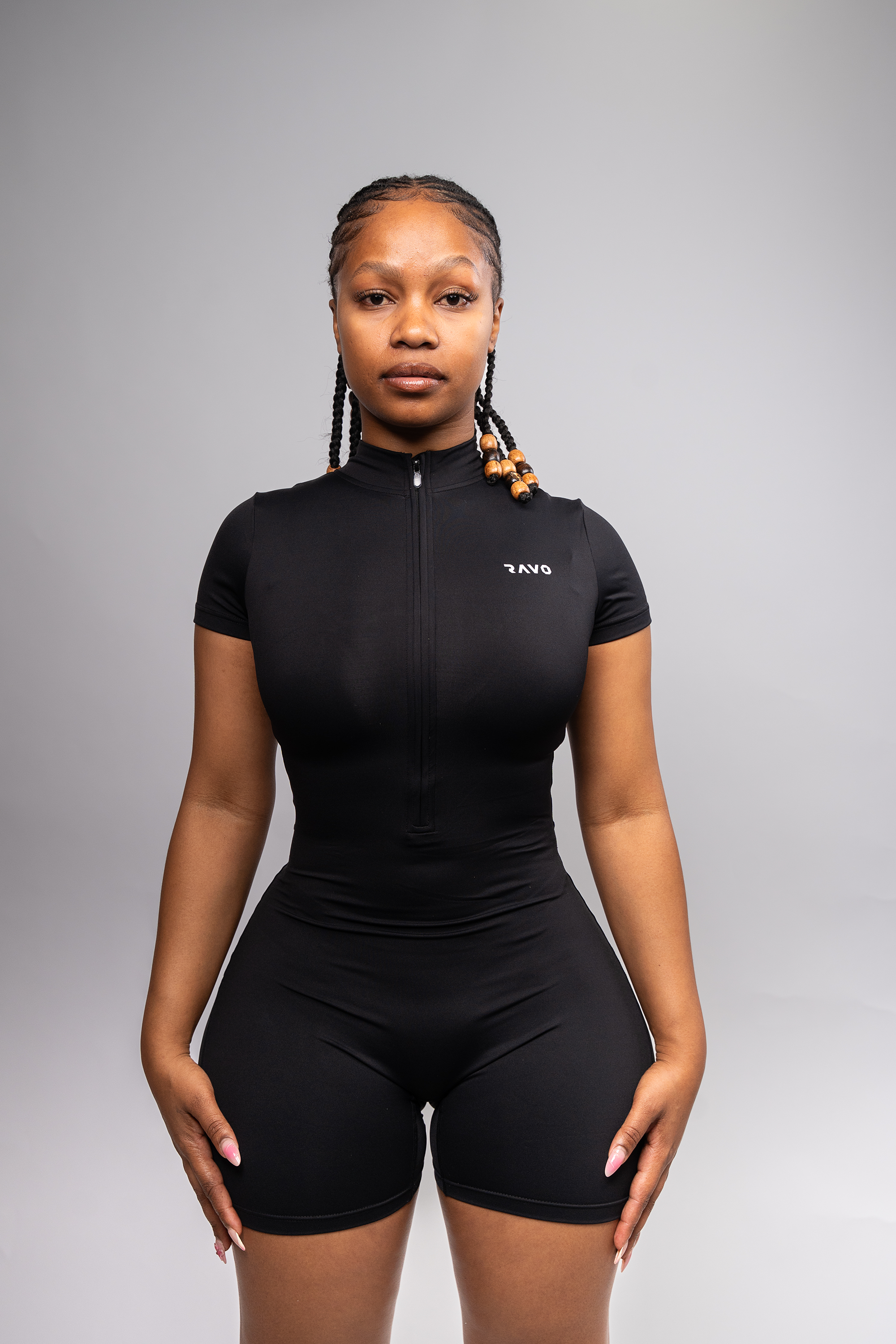 LockedIn™ Snatched Short Sleeve Romper – Black