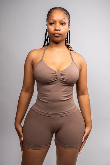 LockedIn™ V-Waist Shorts Set – Coffee