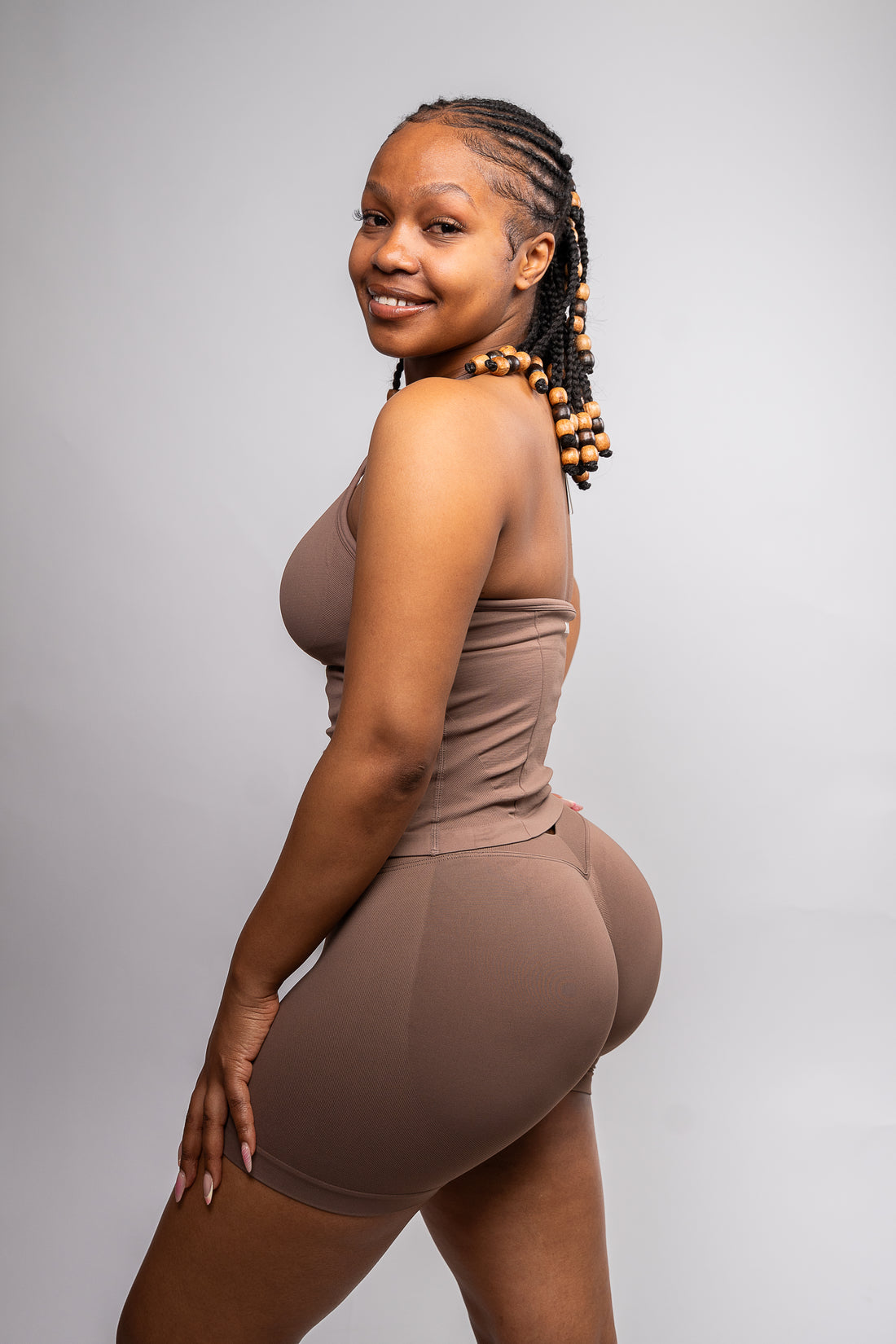 LockedIn™ V-Waist Shorts Set – Coffee