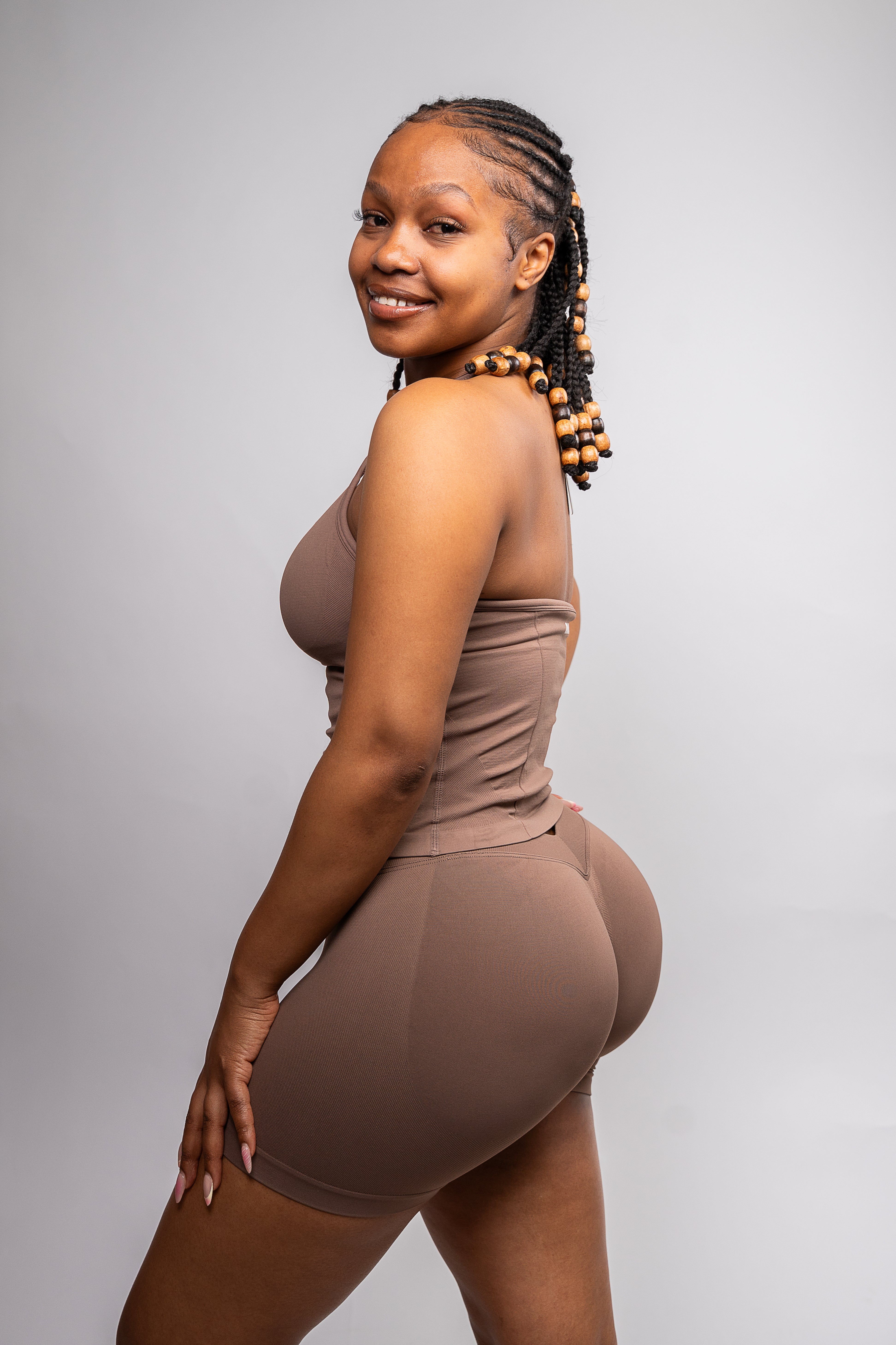 LockedIn™ V-Waist Shorts Set – Coffee